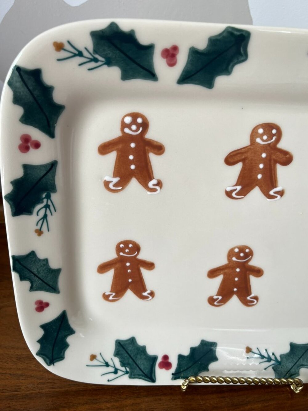 Vintage Hartstone Pottery Christmas Platter Cookie Plate Gingerbread Holly 1995